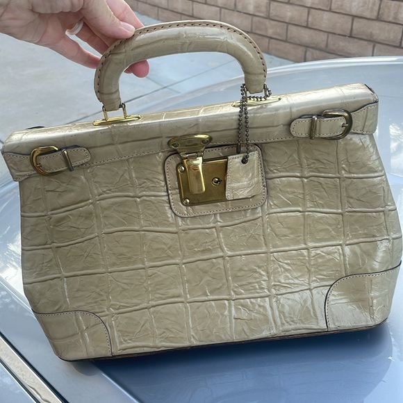 Parklane croc beige gold key lock Hermesstyle vintage bag large hard case “14 - Picture 1 of 10
